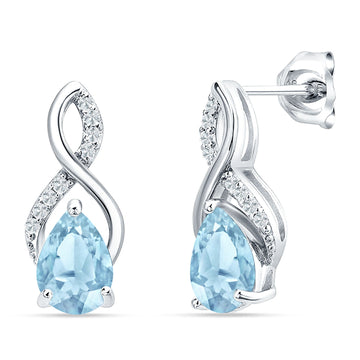 Pear Teardrop Infinity Stud Earring Aquamarine CZ 925 Sterling Silver Wholesale